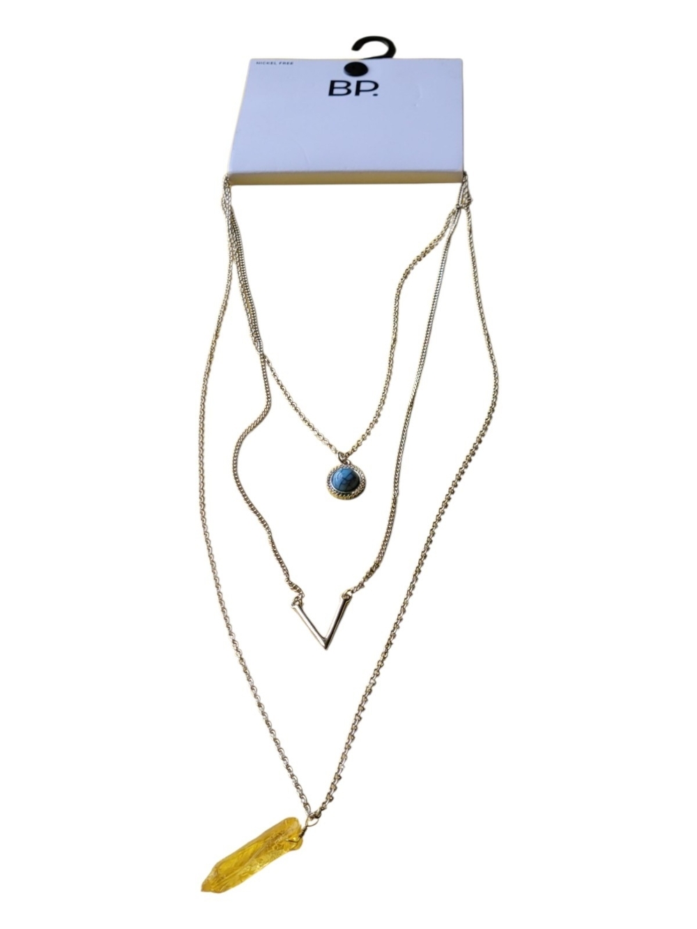 Nordstrom Silver-Tone 3-Layered Necklace with Blue Stone and Yellow Crystal